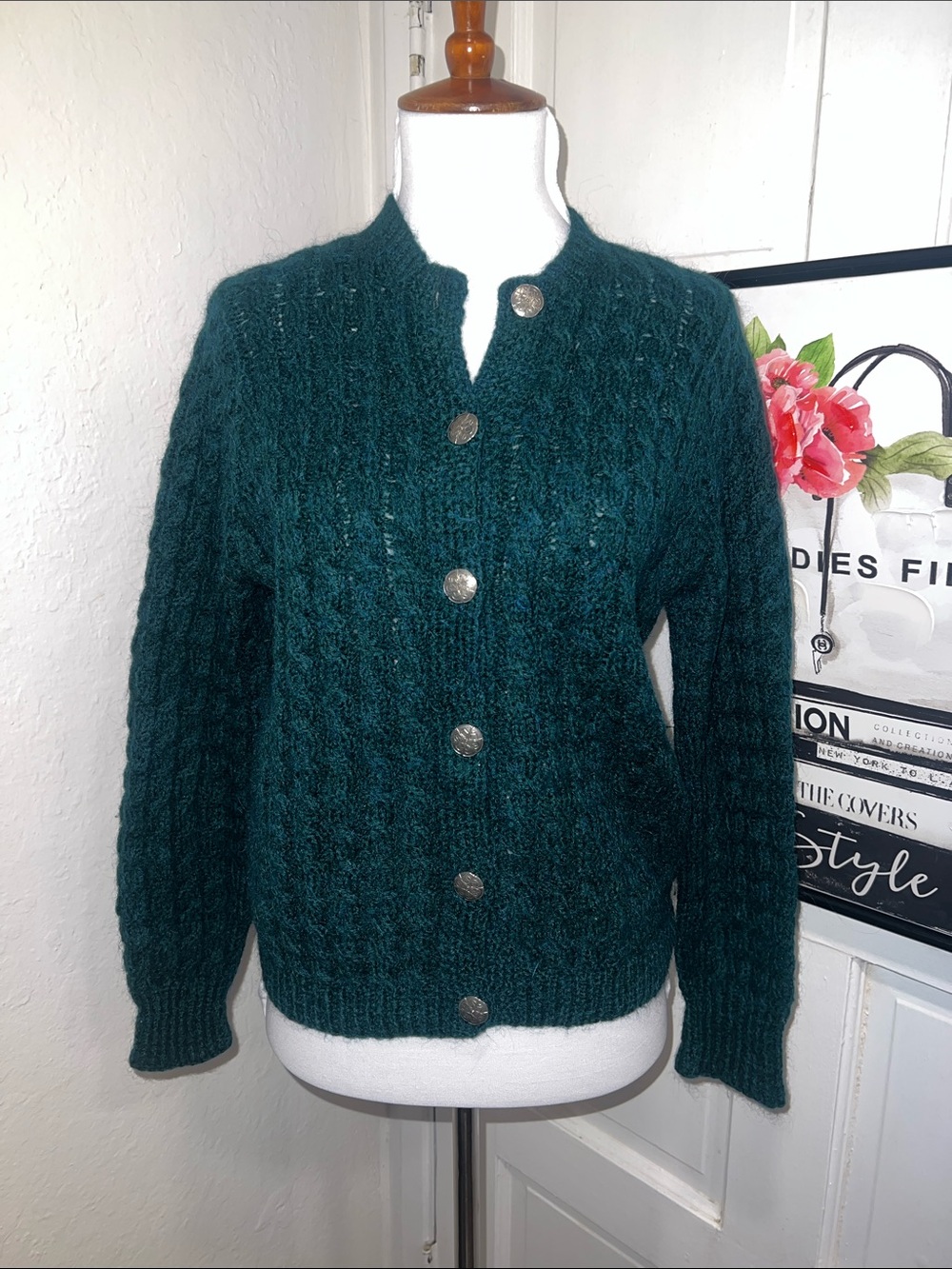 Teal Green Knit Wool Cardigan RTM